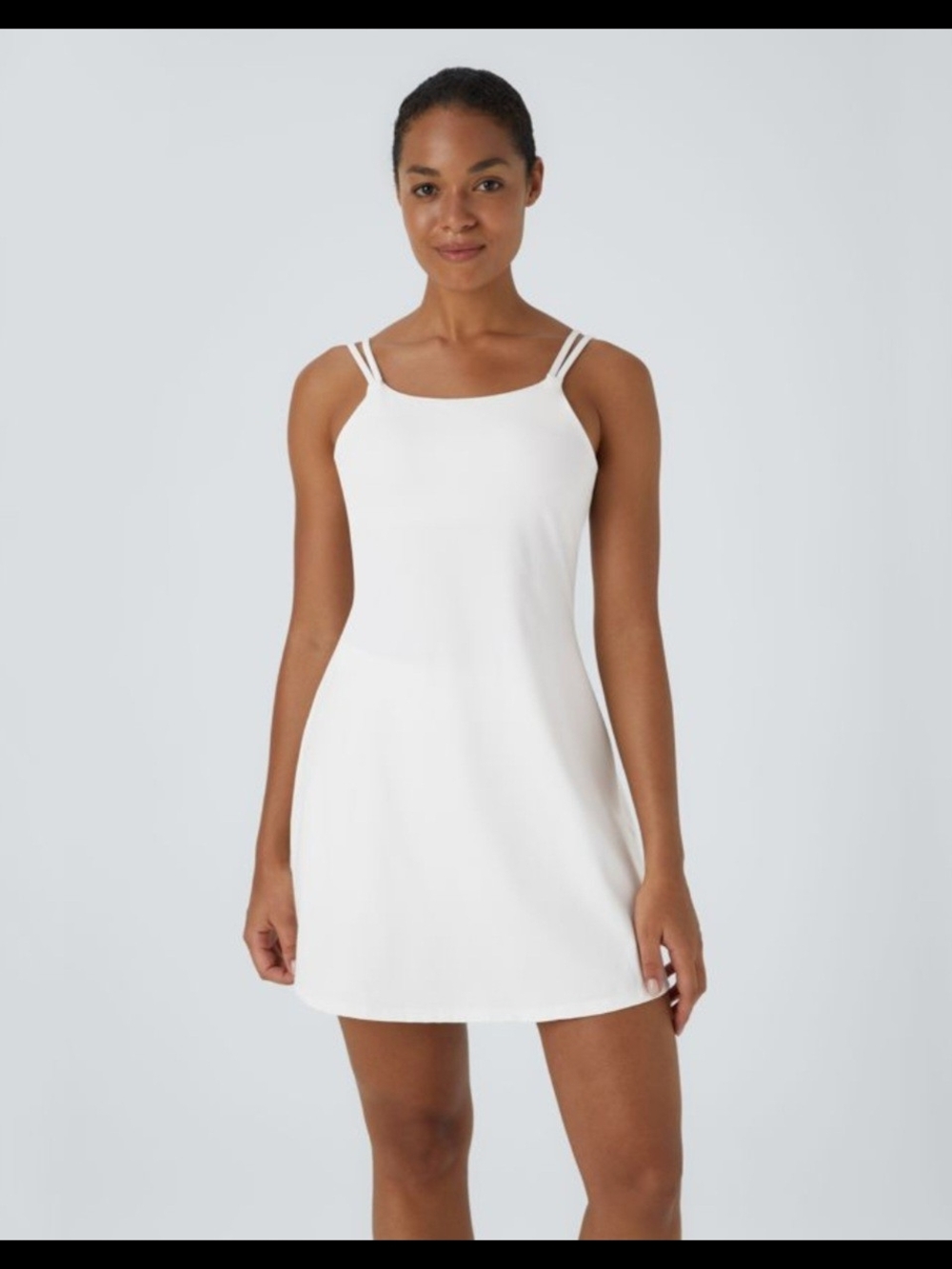 White Double-Strap A-Line Active Mini Dress